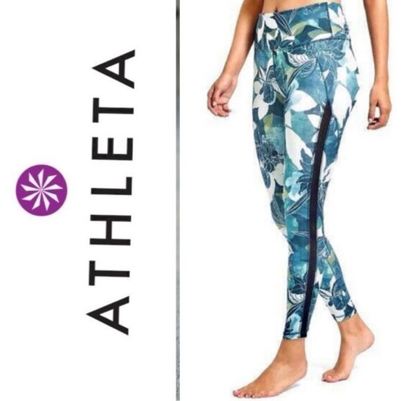NWT Athleta Leafy Floral High Rise Tropical Mesh Chaturanga 7/8 Leggings XS - Picture 1 of 16